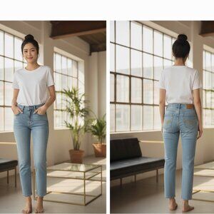 Women's Yaso Size 3/4x29 Blue Stretch Skinny Jeans Embroidered 5-Pocket Cotton